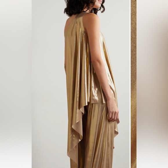 NWOT Norma Kamali XS One-shoulder Asymmetric Stretch-lamé Tunic Gold Dress - Picture 2 of 5